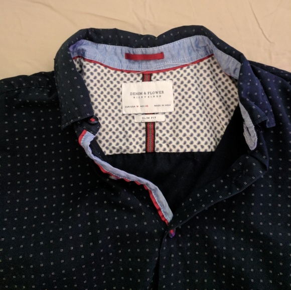short sleeve navy polka dot button up - Picture 3 of 3